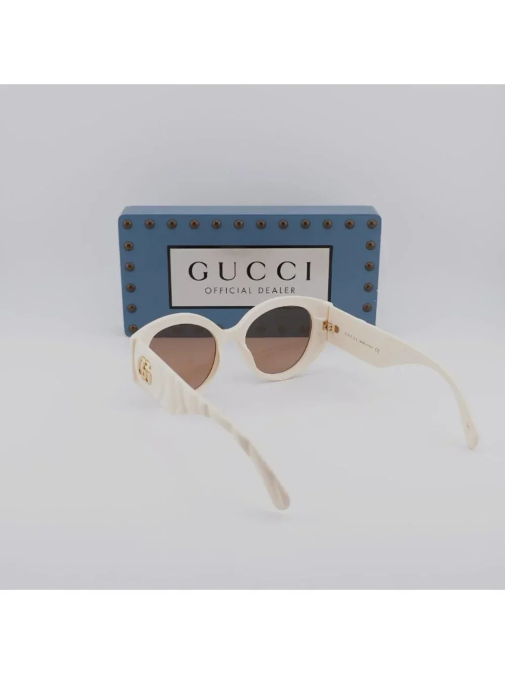 Gucci GG0809S 002 Cat Eye Sunglasses - Ivory / Brown